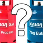 A propane gas cylinder and a butane gas cylinder