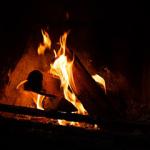 A roaring fire